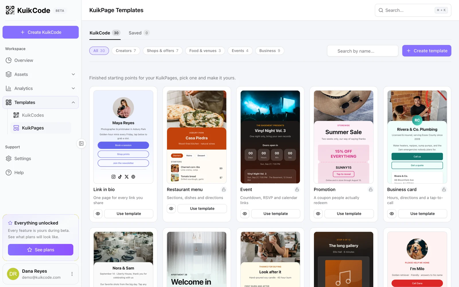 A link in bio KuikPage with social icons and buttons