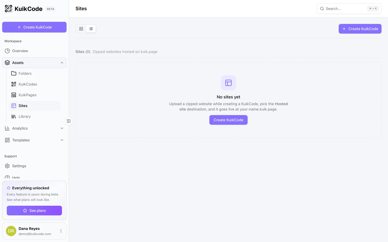 The Sites collection with Redeploy