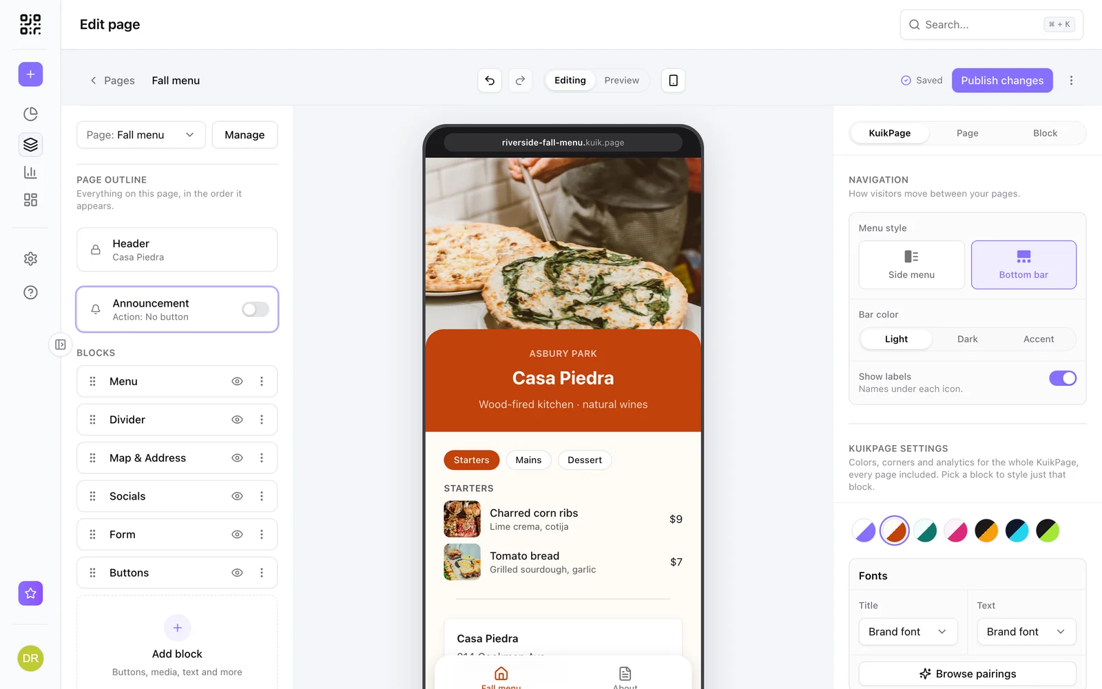 A KuikPage with a bottom bar menu switching between pages