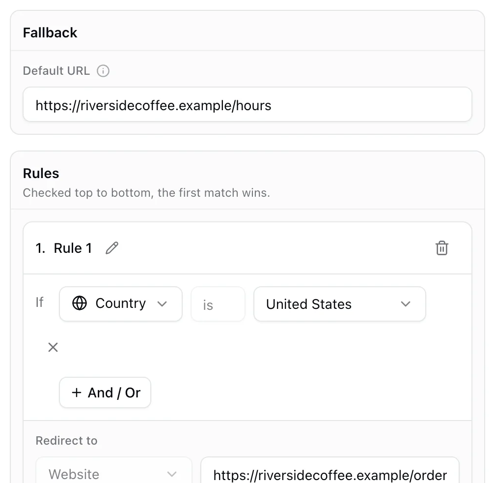 Smart rules with a fallback destination and a time based rule