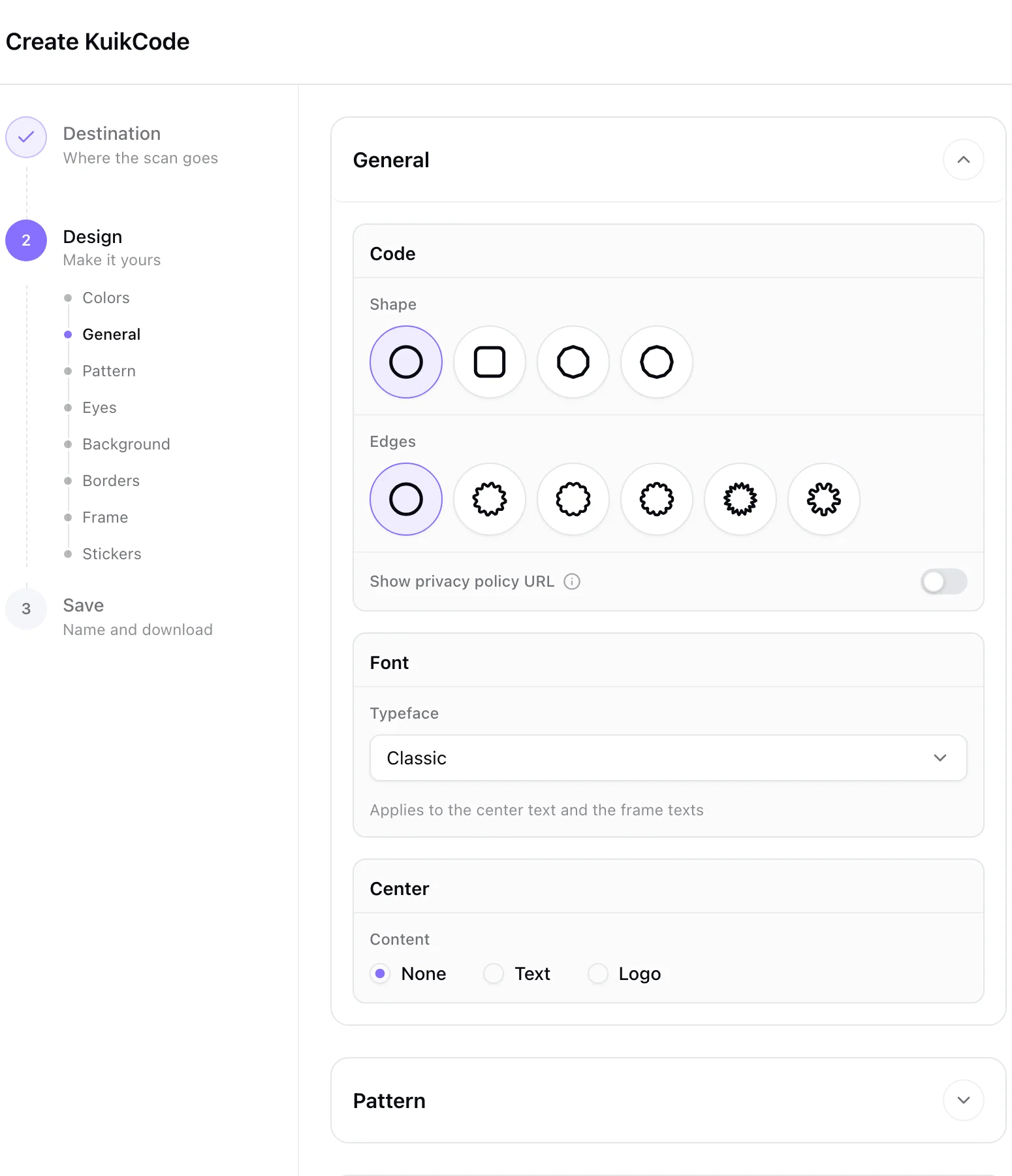 The general design settings with logo and colors
