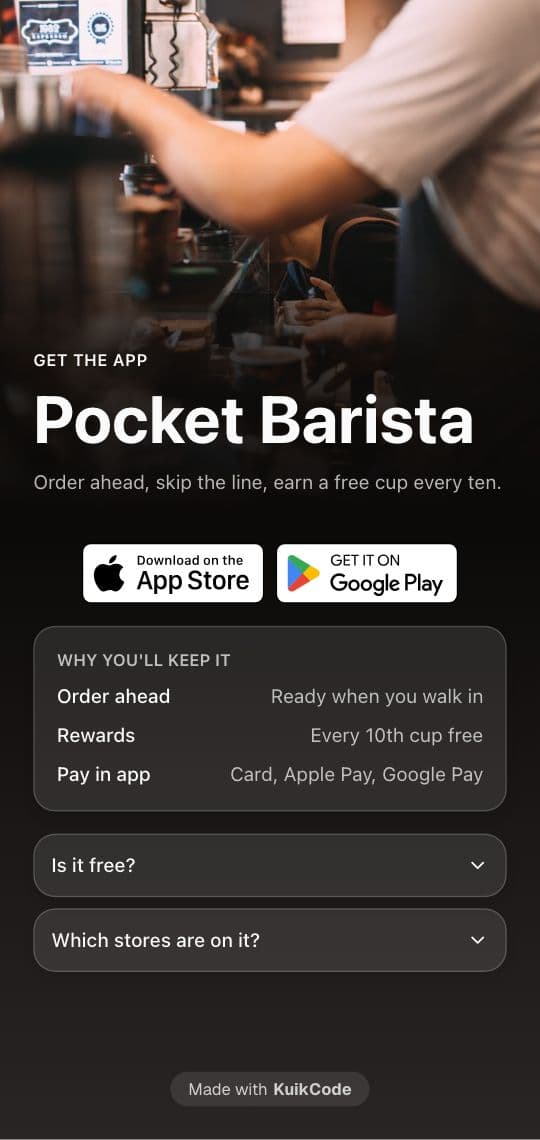 App Download KuikPage template on a phone