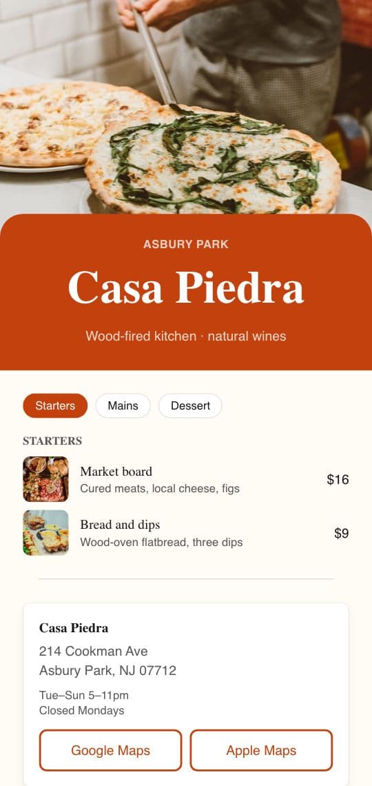 Restaurant Menu KuikPage template on a phone