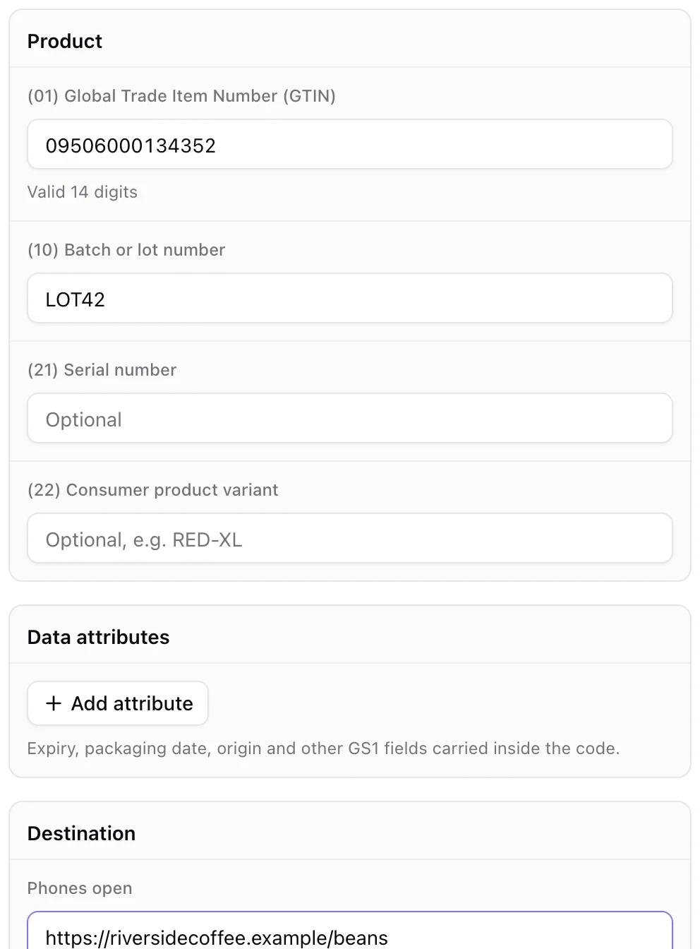 GS1 Digital Link product fields and the digital link preview
