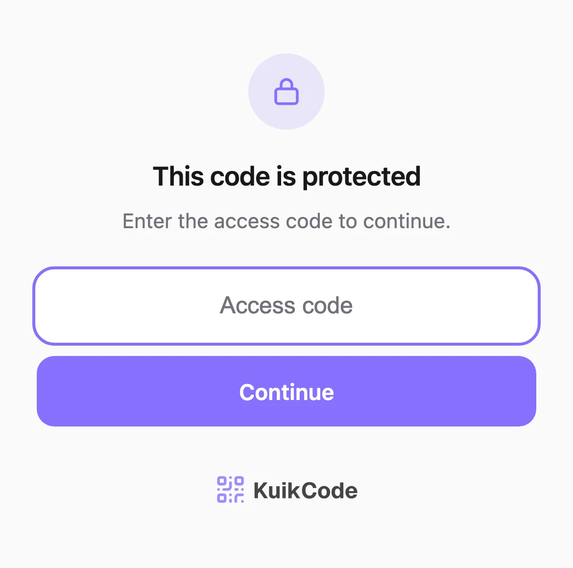 The screen a scanner sees on a protected KuikCode, asking for the access code
