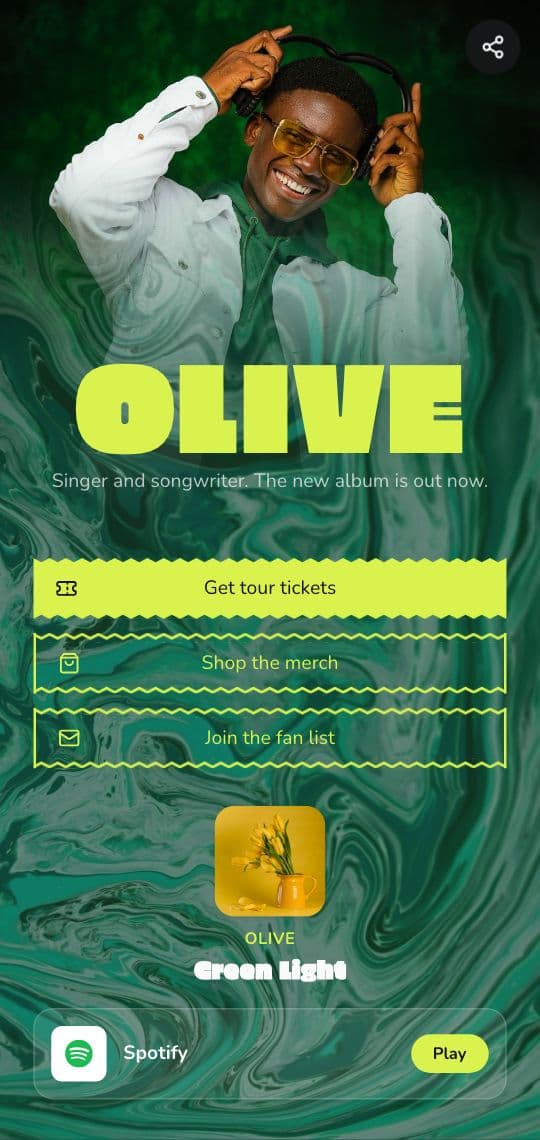 Artist Tour KuikPage template on a phone