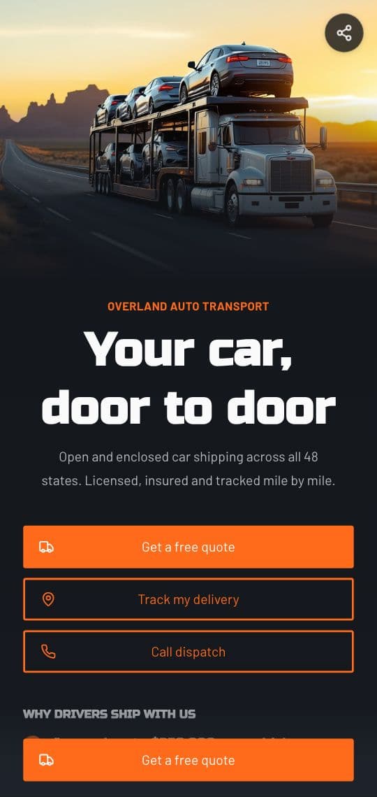 Auto Transport KuikPage template on a phone