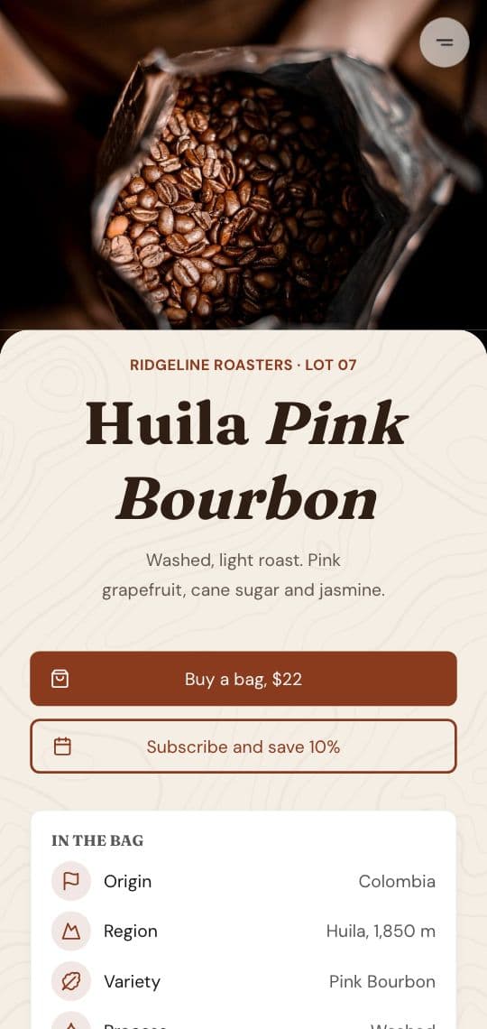 Coffee Roaster KuikPage template on a phone