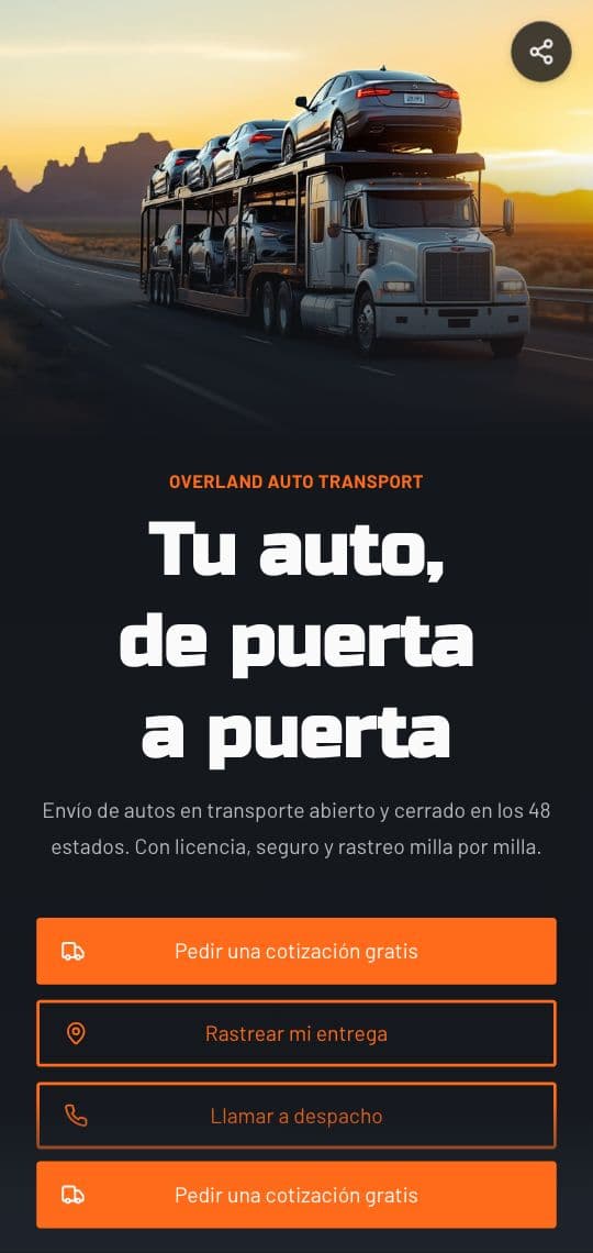 Plantilla de KuikPage Transporte de autos