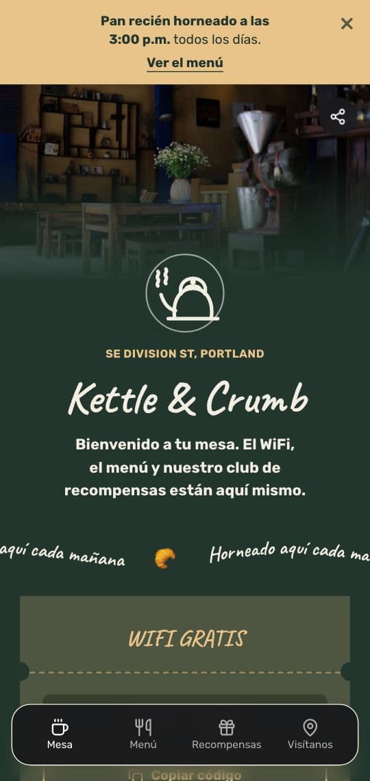 Plantilla de KuikPage Tarjeta de mesa de café