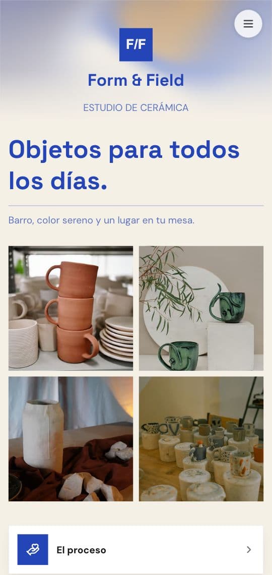 Plantilla de KuikPage Taller de cerámica en un teléfono