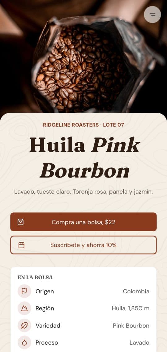 Plantilla de KuikPage Tostador de café en un teléfono