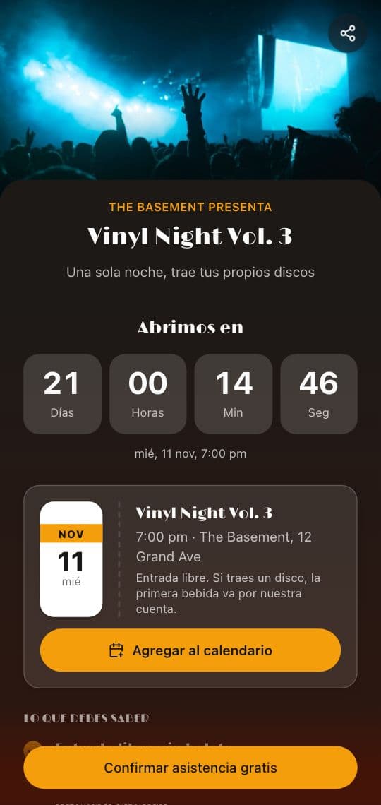 Plantilla de KuikPage Evento