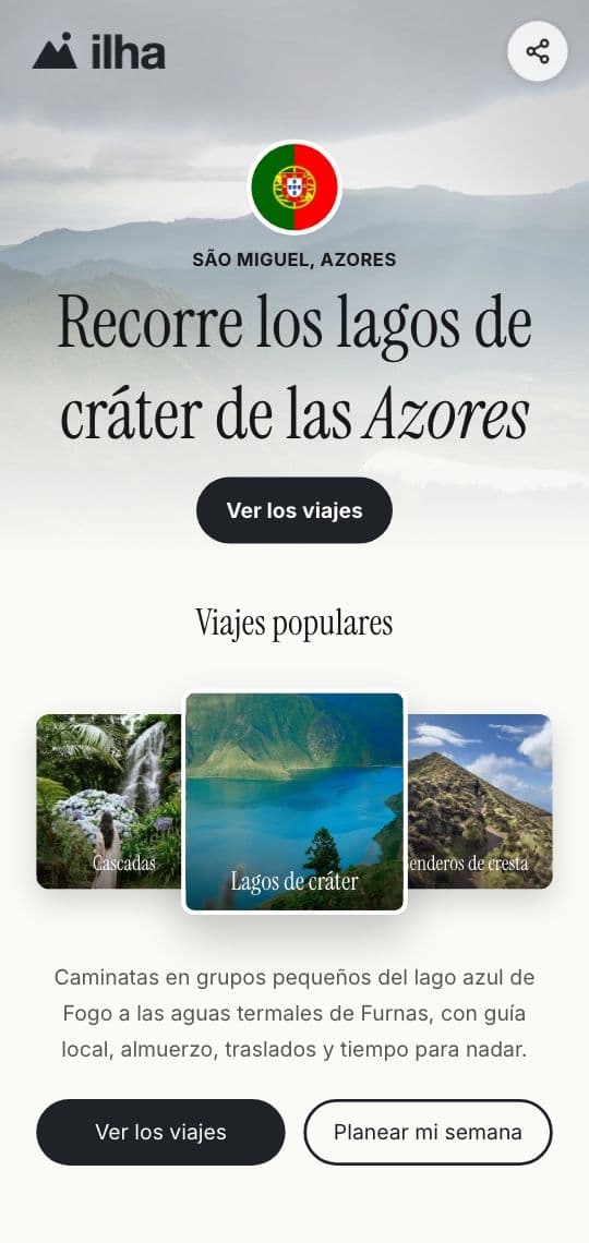 Plantilla de KuikPage Tours por la isla en un teléfono
