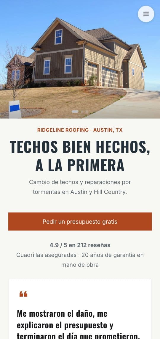 Plantilla de KuikPage Contratista de techos