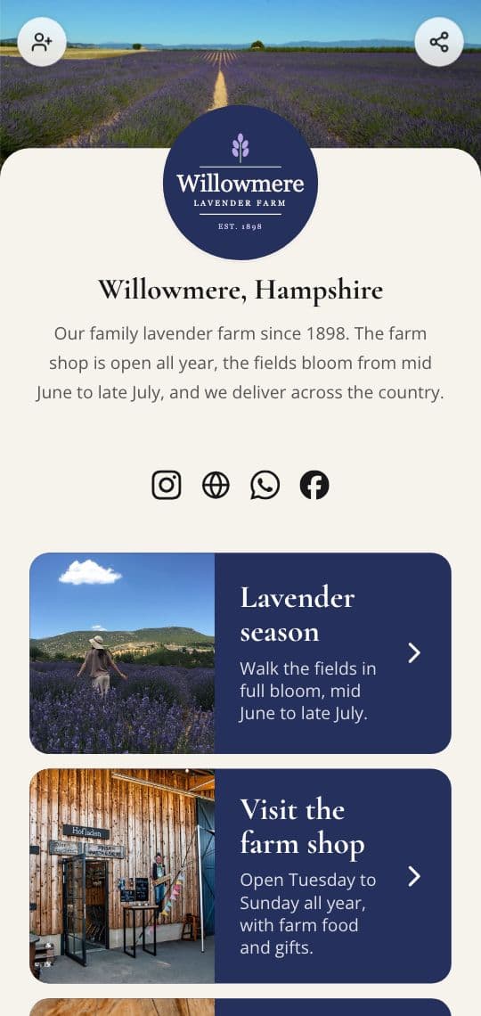 Farm Shop Links KuikPage template on a phone