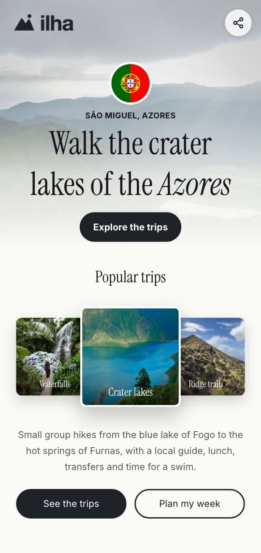 Island Tours KuikPage template on a phone