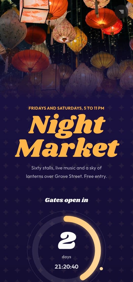 Night Market KuikPage template on a phone