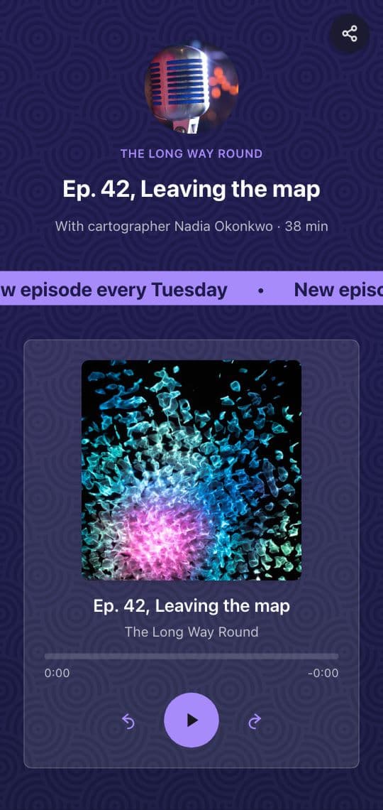 A KuikPage built from the Podcast Episode template: the show name, the episode title, a New episode every Tuesday ribbon and an audio player with cover art and a play button